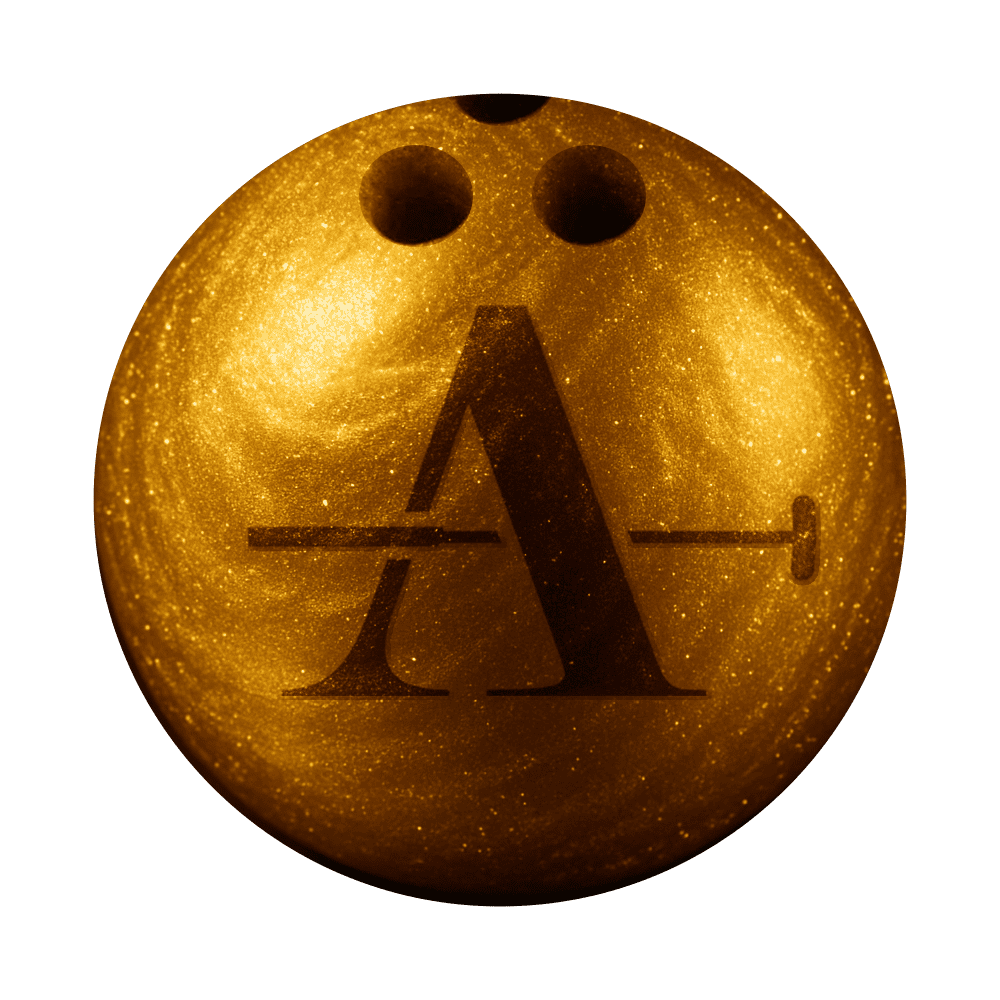 Elegant gold bowling ball with Albatross logo for luxury entertainment.